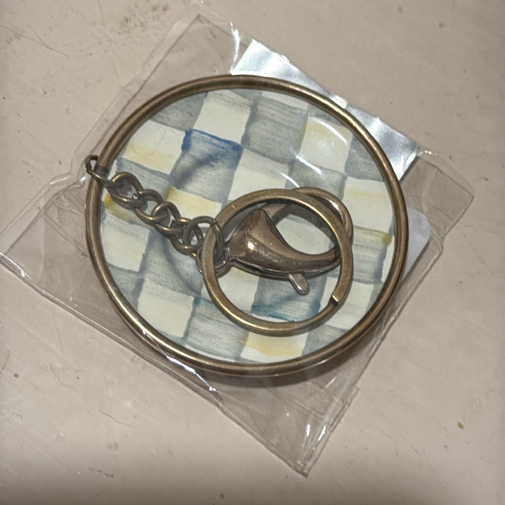 Mackenzie-Childs ‘Sterling Check Enamel Key Ring’